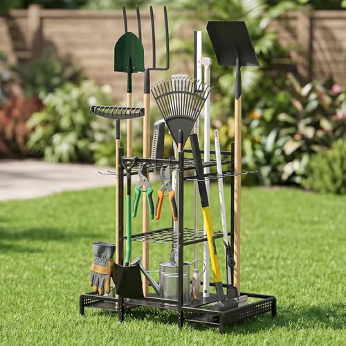 Organizer Yard Tool Storage Rack,Garden Organizer,Steel Yard Tool Racks To Store Long-Handled Tools,Tool Holder For Garden,Shed,Outdoor,Black - style: Medium