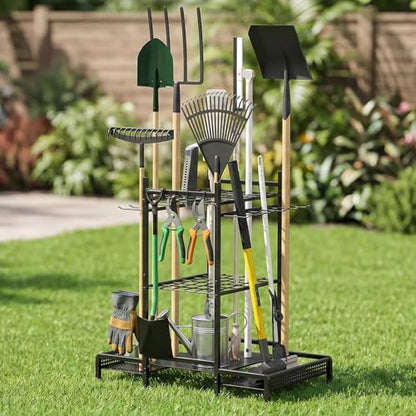 Organizer Yard Tool Storage Rack,Garden Organizer,Steel Yard Tool Racks To Store Long-Handled Tools,Tool Holder For Garden,Shed,Outdoor,Black - style: Medium
