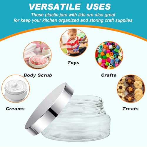 24 Pack Plastic Cosmetic Jars with Lids Label, 5 oz, Clear,Silver - color: Clear,Silver, size: 5 oz