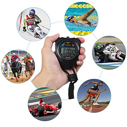 Vicloon Stopwatch Timer, Lap Split Digital Stopwatch with Stainless Steel Whistle, Large Display Digital Stopwatch Timer Suitable for Football, Basketball, Running, Swimming, Fitness (Black) - color: Black
