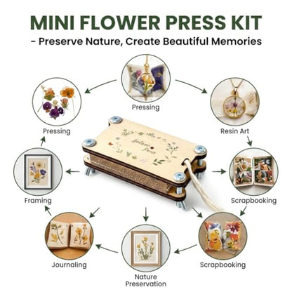Mini Flower Press Kit, Flower Press Keychain Portable, Plant Press for Pressed Flowers, Flower Press Kit for Metal Art, Scrapbooking, Journaling, DIY Crafts, Nature Travel Flower Preservation Tool