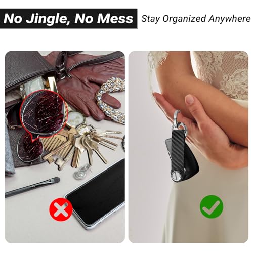 T-carbon Carbon Fiber Key Organizer, Compact Key Holder, Silent Keychain, Expandable Key Case Holds Up to 8 Keys - color: Black
