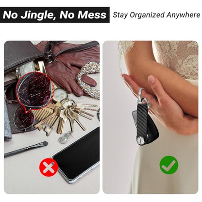 T-carbon Carbon Fiber Key Organizer, Compact Key Holder, Silent Keychain, Expandable Key Case Holds Up to 8 Keys - color: Black