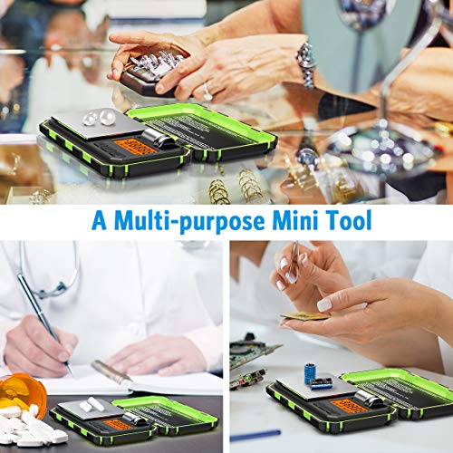 AMIR Digital Mini Scale, 200g /0.01g Pocket Scale, 50g Calibration Weight, Electronic Smart Scale, 6 Units, LCD Backlit Display, Tare, Auto Off, Stainless Steel (Battery Included) - color: Green