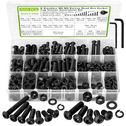 500Pcs M6 M8 Button Head Hex Socket Metric Screws Assortment Kit - size: H. M6 M8