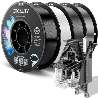 CREALITY PETG Filament 1.75mm 3D Printer Filament Bundle, 4kg (8.8lb) Neatly Wound Spool, Dimensional Accuracy ±0.03mm, 2026 Latest Batch, Fit for Most FDM 3D Printers, Black+White+Grey+Clear - color: 4kg Black+white+grey+clear (4-pack) Petg With Spool, s
