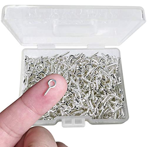 300PCS Small Screw Eye Pins, Eye pins Hooks,Mini Screw Eye Pin Peg 10x5mm - color: Silver