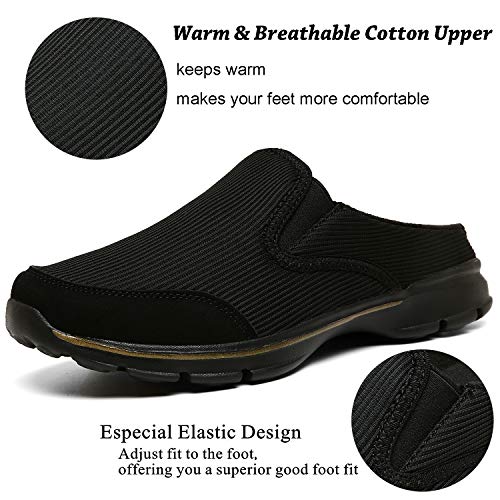 INMINPIN Unisex Slippers Casual Clog House Shoes Comfort Slip-On Walking Mules with Indoor Outdoor Anti-Skid Sole for Men and Women - color: Black Plush, size: 9 Women/7.5 Men