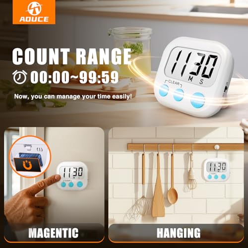 AOUCE Digital Kitchen Timers for Cooking, Timer for Kids 2 Pack White - color: White