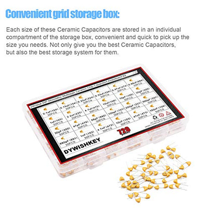 DYWISHKEY 24Value 720PCS DIP Monolithic Multilayer Ceramic Chip Capacitors Assortment Kit, 0.1uF-100nF Ceramic Capacitor Set