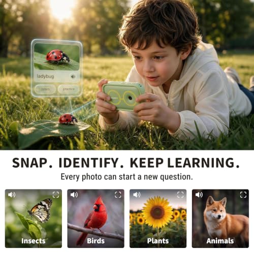 Kids Learning Camera for Ages 3-12, Multi-Language Toy with Recognition - color: Green