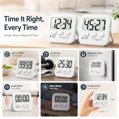 Antonki 2 Pack Digital Timer for Kids Classroom Kitchen Timers for Cooking - color: Pure White ( 2 Pcs )