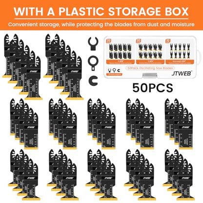 JTWEB 50PCS Titanium Oscillating Multitool Blades, Oscillating Tool Blades for Metal Nails Oscillating Saw Blades Metal Cutting, Multi Tool Blades Kits Wood Plastic for Milwaukee Rockwell Ryobi - color: 50PCS