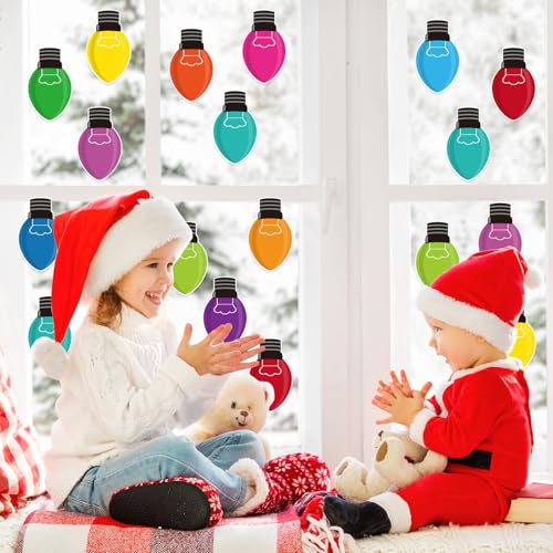 48Pcs Christmas Paper Cutouts, Colourful Xmas Light Bulbs Cut Outs Bulletin Board Decor for Winter Christmas Holiday Home Office Classroom Chalkboard Window Wall Door Decor - style: Light Bulb