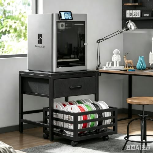 kepptory 3D Printer Stand with Storage Drawer & Mobile Filament Holder Cart - color: Black, size: 20"H