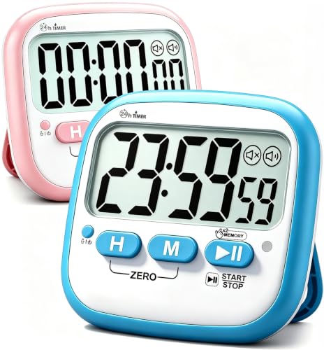 Antonki 2 Pack Classroom Timers for Kids Teachers, Magnetic Countdown Digital Kitchen Timer for Cooking, Study, Exercise, Games, Time Mangement - Loud/Silent Mode - Battery Included - color: Sky Blue & Pink