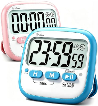 Antonki 2 Pack Classroom Timers for Kids Teachers, Magnetic Countdown Digital Kitchen Timer for Cooking, Study, Exercise, Games, Time Mangement - Loud/Silent Mode - Battery Included - color: Sky Blue & Pink