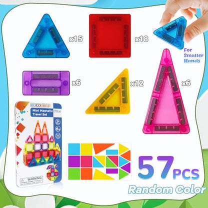 Travel Magnetic Tiles, 57Pcs Mini Magnetic Tiles Travel Set with Iron Box - color: Color-4