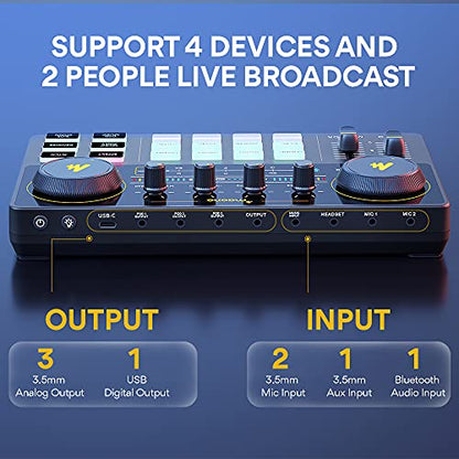 MAONO Podcast Equipment Bundle with Audio Mixer & 3.5mm Mic for Streaming - color: AU-AM200-S6 Black