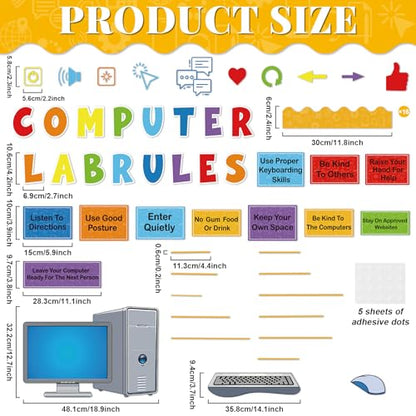 Computer Lab Rules Bulletin Board Decoration Set Science Classroom Decoration Computer Motivational Paper Cutouts for Back to School Home Wall Door Party Supplies - style: Computer lab