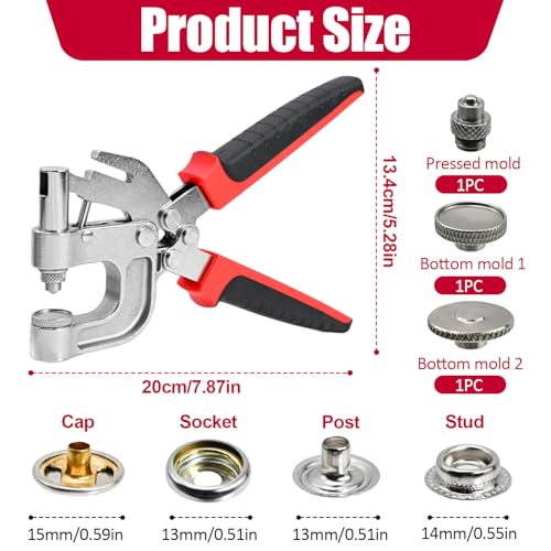 Snap Fastener Tool Kit, 4 Colors 400 PCS Boat Cover Snaps with Built in Punching Snap Installation Tool, 15 MM Canvas Snaps for Leather, Clothing and DIY Handmade
