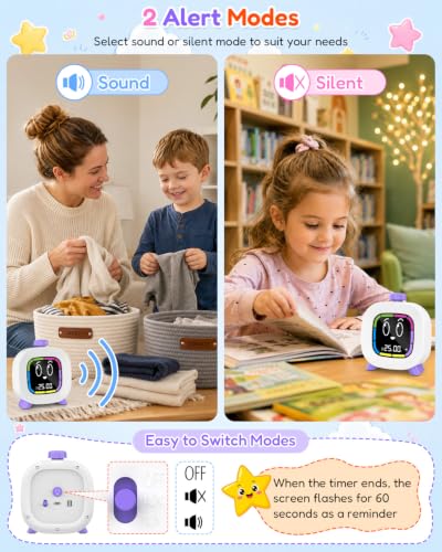 Digital Visual Timer for Kids ADHD, 99-Minute Countdown, Rechargeable - color: Purple