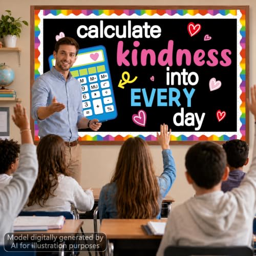 Math Kindness Bulletin Board Set Mathematics Classroom Decorations Inspirational Calculate Kindness Into Every Day Paper Cutouts Back to School Bulletin Board Border for School Office Wall Door Decor - style: Math Kindness