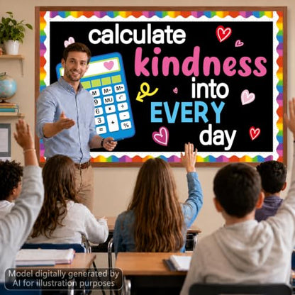Math Kindness Bulletin Board Set Mathematics Classroom Decorations Inspirational Calculate Kindness Into Every Day Paper Cutouts Back to School Bulletin Board Border for School Office Wall Door Decor - style: Math Kindness