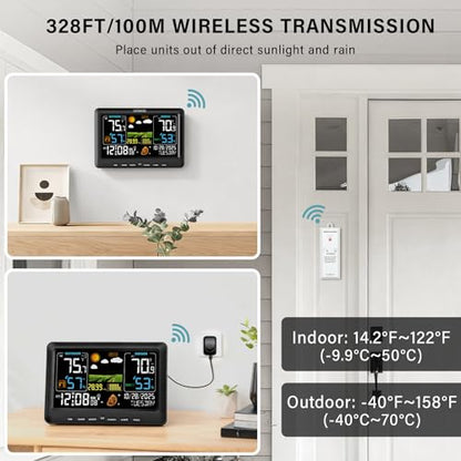 BluSon Weather Station Wireless Indoor Outdoor Thermometer with 3 Sensors - color: Deep black