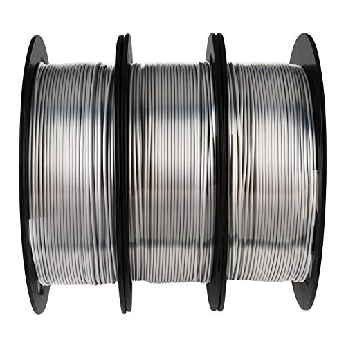 Silk Metallic Shiny Silver PLA Filament Bundle - 1.75mm 3D Printer Filament Each Spool 0.5kg, 3 Spools Pack, Total 1.5kgs 3D Printing Material with Extra Stick Tool by MIKA3D - color: 3 Spools - Silk Silver Pla