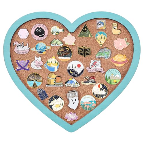 BENECREAT Heart Pin Cork Board, Bulletin Display Board Wall Mounted Cork Board with Light Sky Blue Frame for Brooch Pin Storage Display, Office Home and School Decor, 6.9x7.8inch - color: Light Blue, size: 8.7" x 7.9"