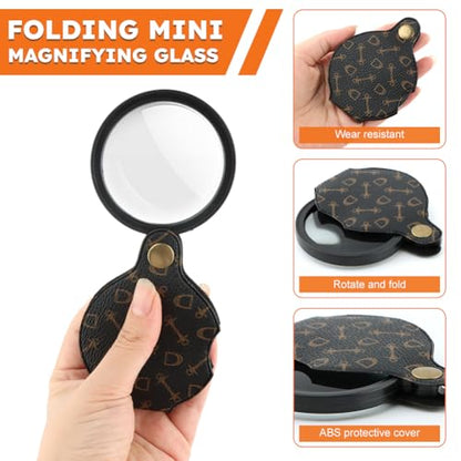 2PCS 15X Small Pocket Magnifying Lenses Glass, Mini Pocket Magnifier Folding Magnify Glass with Rotating Protective Holster for Reading Inspection Coin Jewelry or Exploring