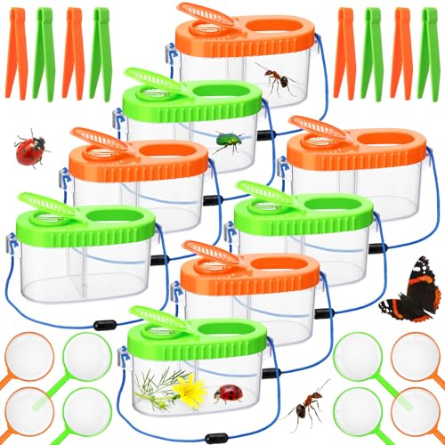 Halloscume 8 Pack Bug Catcher Kit Kids Magnifying Glass Toy, Orange, Green - color: Orange, Green