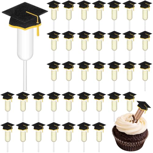 Glenmal 48 Sets 4ml Graduation Cupcakes Pipettes, Plastic Pipettes Dropper for Cupcakes with Grad Caps Disposable Mini Flavor Liquor Infuser Squeeze Dropper for Cupcake Ice Cream Grad Decoration - style: Graduation