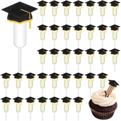 Glenmal 48 Sets 4ml Graduation Cupcakes Pipettes, Plastic Pipettes Dropper for Cupcakes with Grad Caps Disposable Mini Flavor Liquor Infuser Squeeze Dropper for Cupcake Ice Cream Grad Decoration - style: Graduation