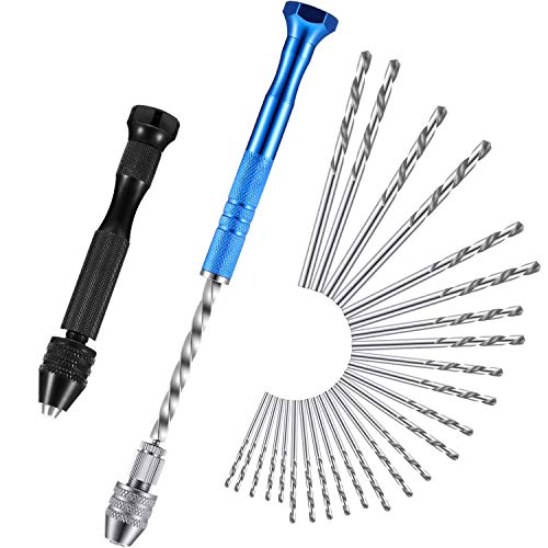 Mudder 27 Pieces Pin Vise Hand Drills Bits Set Semi-automatic Spiral Rotary Tool with 25 Pcs 0.5-3 mm Micro Twist Drill Bits for Resin Polymer Clay Craft DIY Jewelry Electronic Assembling