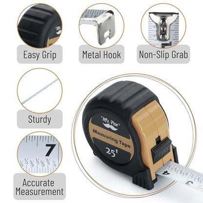 Mr. Pen- Retractable Tape Measure 25 ft, Light Brown, Easy Read - color: Light Brown, size: 1 pcs