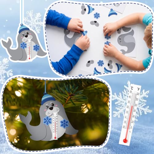 Mootycapa 18 Sets Winter Seal Crafts with Glass Thermometers Bulk - style: Seal