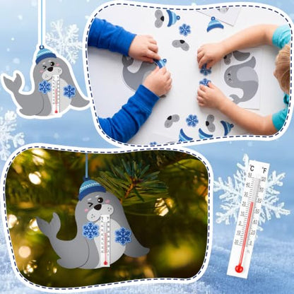 Mootycapa 18 Sets Winter Seal Crafts with Glass Thermometers Bulk - style: Seal