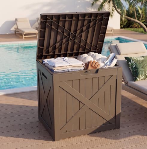 NicBex 32 Gallon Waterproof Resin Storage Deck Box, Light Coffee - color: Lignt Coffee-bs