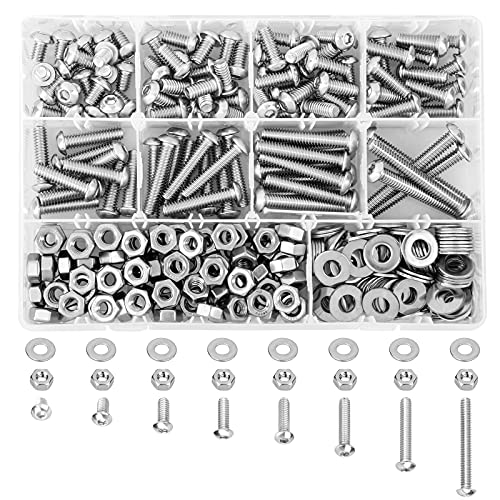 Hakkin 330pcs SAE 1/4-20 UNC Hex Socket Button Head Cap Screw Bolts Flat Washers Nuts Assortment Kit 304 Stainless Steel, 8 Sizes (Length 3/8" to 2"), Machine Screws Set with Storage Case - size: F. 1/4
