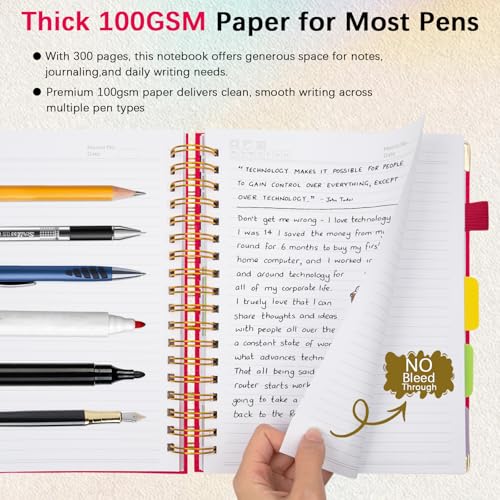 Hardcover Spiral Notebook with Tabs & Dividers, 8"x10" 5 Subject - color: Rose Red, size: 8''x 10''