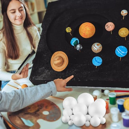 40PCS Solar System Model Kit, 20 Mixed Sized White Polystyrene Spheres Balls Foam Balls, with 20 Pieces 24 cm Long Bamboo Sticks for Kids School Science Projects DIY Planet Crafts