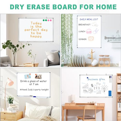 H-Qprobd 3' x 2' Magnetic Whiteboard Large Dry Erase White Board 36"x24" Aluminum Presentation Whiteboard with Long Pen Tray, 6 Markers, 2 Erasers &12 Magnets - size: 36"W x 24"H