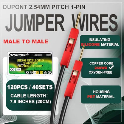 40 Sets / 120 Pcs for Dupont 2.54mm 1-Pin Male-Male Connector Kit - size: 1-Pin Male to Male, style: Red with Cable