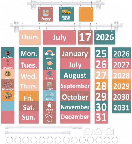 96 Cards Classroom Bulletin Board Decorations Set for Teachers,Flip Calendar with Holder for Classroom,Adjustable Calendar,Preschool Elementary Home Decor Supplies（Pink and Green） - style: Pink and Green