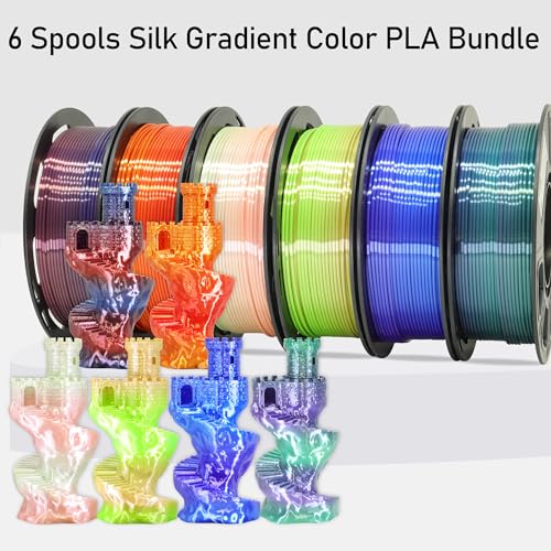 MIKA3D Mixed 6 Spools Fast 2 Color Change 3D Printer Filament Bundle, It Packed with 6 Beautiful Color Change Silk PLA Filament, Each Spool 250g, 6 Spools, Total 1.5kg Silk PLA Bundle 250g X 6 - color: 6 Color Change Mixed