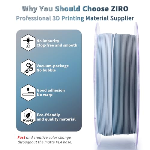 ZIRO PLA Filament 1KG, Matte Rainbow Fast Color Change, Gray Layer Rock - color: Gray Layer Rock (Matte)