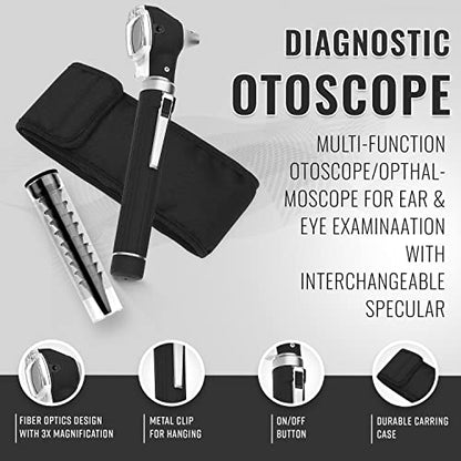 ASA TECHMED Nurse Essentials Professional Kit with Handheld Travel Case | 3 Part Kit Includes Adult Aneroid Sphygmomanometer Blood Pressure Monitor, Stethoscope, Diagnostic Otoscope (Black) - color: Black