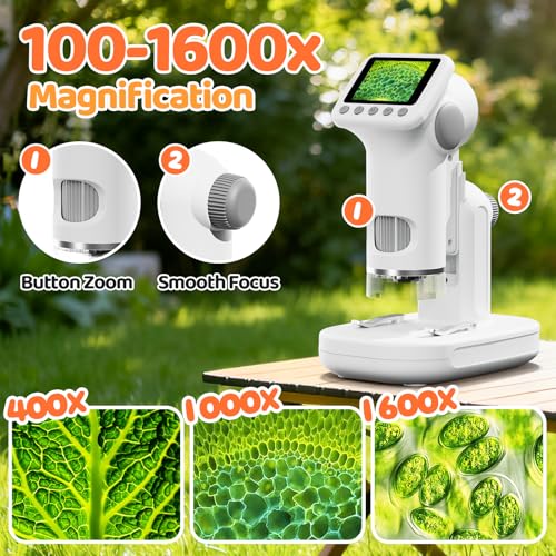 1600X Microscope for Kids, 2.0" Screen Toddler Toy, White - color: White